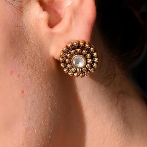 Image of Sayda JewelsGold Plated Antique Traditional Jhumka Earring Indian ethnic Temple design studs Chandbali Style Bridal, Wedding & Festive Jewellery For Women & Girls
