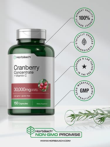 Cranberry Concentrate Extract + Vitamin C | 30,000mg | 150 Capsules | Triple Strength Ultimate Potency Formula | Non-GMO and Gluten Free Cranberry Pills Supplement | by Horbaach - Image 7