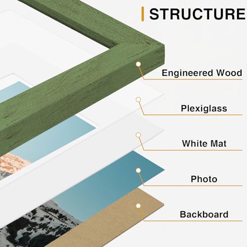 Image of Vittanly 15 Pack Picture Frames Collage Wall Decor for Mounting or Tabletop Display, Gallery Frame Set for Family, Multi Sizes Including 3pcs 8x10, 6pcs 5x7, 6pcs 4x6, Rustic Green