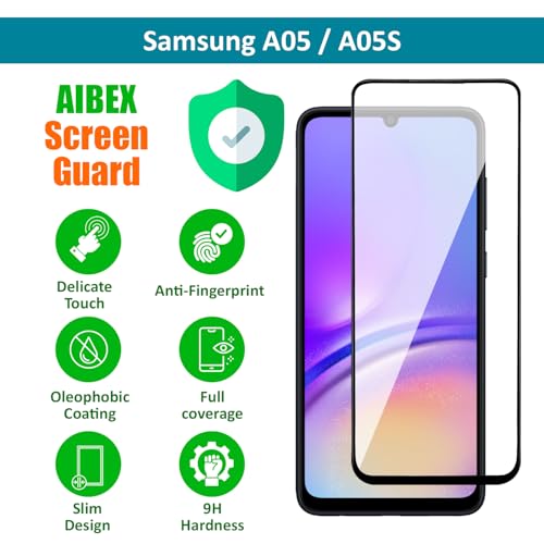Image of AIBEX Tempered Glass for Samsung A05 / Samsung A05S | 9H Hardness | Anti-Glare & Anti-Fingerprint | Water Resistant | Edge-to-Edge Full Screen Protector | Bubble-Free Installation