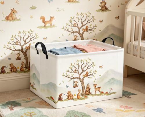 Image of Kids Baby Storage Basket for Boy and Girls - Gift Basket Empty Book Shelf - Rectangular Animal Room Decor for Bedroom Bathroom