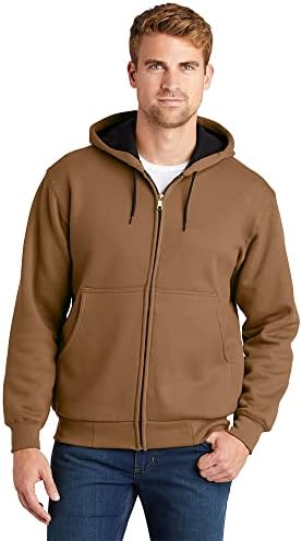 Heavyweight Full-Zip Hooded Sweatshirt with Thermal Lining L Duck Brown