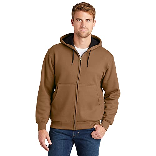 Heavyweight Full-Zip Hooded Sweatshirt With Thermal Lining L Duck Brown #TOP20