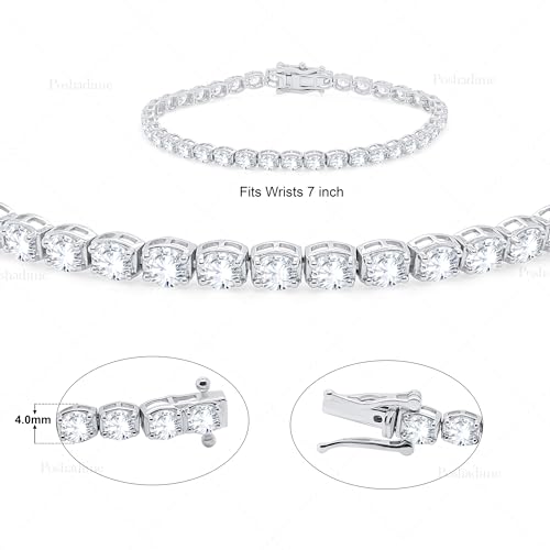 14K White/Yellow Gold Over 925 Sterling Silver 6 Carat Round Cut Moissanite Tennis Bracelet For Women & Men Bracelet, Size Available- 6.75" / 7" / 7.75" & 8" inch (VVS1-VVS2 Clarity & D Colro)3