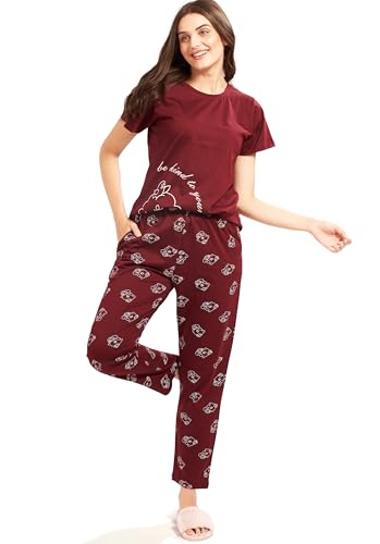 Image of AV2 Women's Cotton Printed Short Sleeve Night Suit Set | Pajama Set | Casual Night Dress for Women