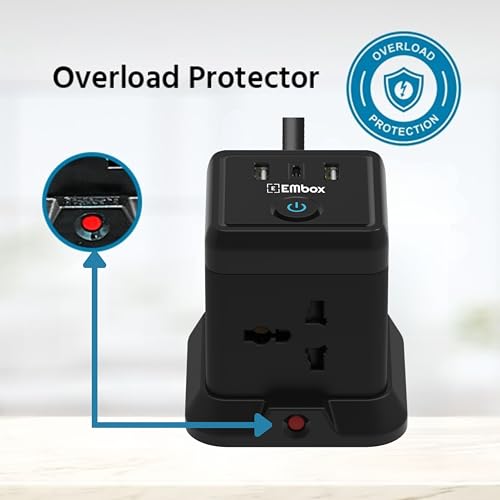 EMBOX Cube Extension Board with USB Port Universal Sockets and USB (2.4 A) (QC 3.0) Extension Board with Switches Overload Protector, Indicator, 2... - Image 5