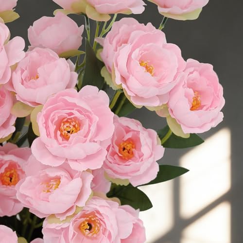 8 Pack Artificial Peonies for Vase, Faux Peony with 56 Silk Heads, Bendable Stems Silk Flowers Bouquets for Tall Arrangements, Real-Looking Faux Flowers for Wedding Centerpieces Home Decor(Pink) — view 3