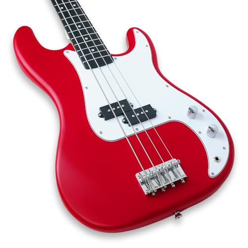 Image of Kadence PBRD Tennessee 46.5 inch Electric Bass Guitar (P-Style) | Solid Poplar Wood Body, Maple Neck | Split-Coil Pickup | Fixed Bridge | Gig Bag + Cable | Matte Red