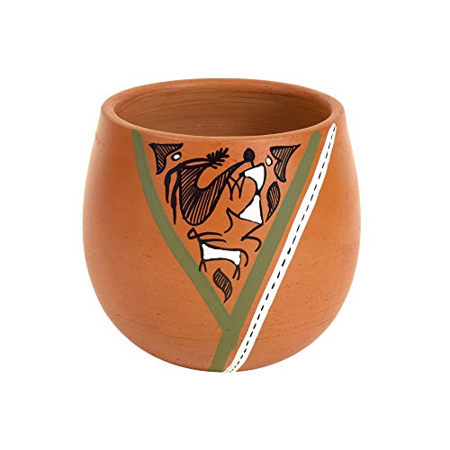 Image of AAKRITI ART CREATIONS Knosh-K Earthen Kullads with Tribal Motifs Set of 6 | kullad Set | Multipurpose Utility Cups | Warli Art Terracotta kullads | Matte Finish, Terracotta Cup