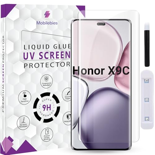 Image of Premium HD+ UV Tempered Glass Screen Protector For Honor X9C 5G (6.78 Inch, Pack of 1) Full Adhesive UV Curved Screen Protector Case Friendly HD Clarity with installation kit & Guide