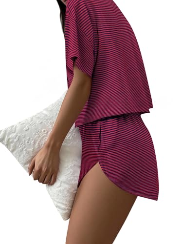 Image of Remidoo Women's Split Shorts Pajama Set Short Sleeve Tops and Shorts 2 Piece Pjs