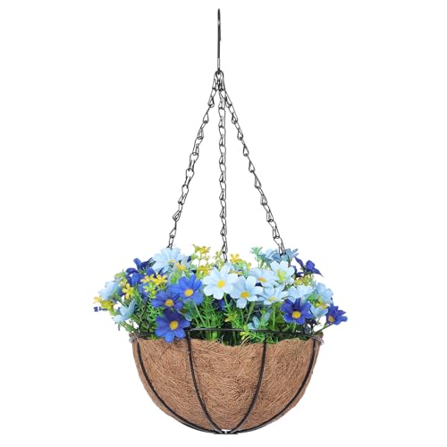 Panier de fleurs suspendu en fer forgé et composition florale chic