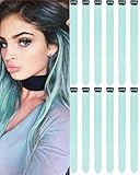 Olldag 12 PCS Teal Hair Extensions Clip in, 20-inch Colored Party Synthetic Neon Highlights Extensions, Cyan Hair Accessories for Kids Girls Women Hair Pieces (Mint Green)