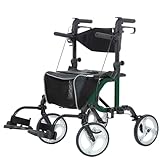 ELENKER 2 in 1 Rollator Walker & Transport Chair, Folding Wheelchair with 10” Non-Slip Wheels for Seniors, Reversible Backrest & Detachable Footrests, Green