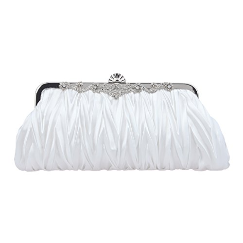 Fawziya Satin Pleated Clutch Purses For Women Evening Clutches For Wedding And Party-White
