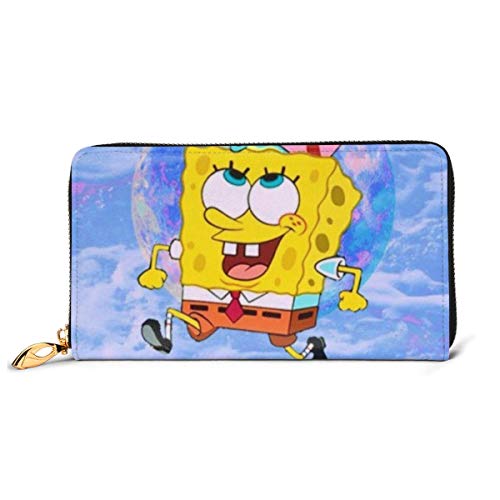 Preisvergleich Produktbild Spongebob Geldbörse mit Reißverschluss, Leder, Visitenkartenhalter, Aufbewahrungstasche, Kartenhalter, Organizer, Clutch, großes Fassungsvermögen für Männer und Frauen