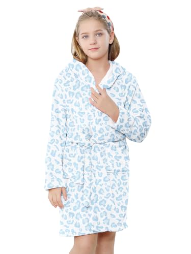 Image of Umeyda Girls & Women Fleece Hooded Robes, Soft Fuzzy Bathrobe Warm Plush Fluffy Bath Robe for Kids Womens