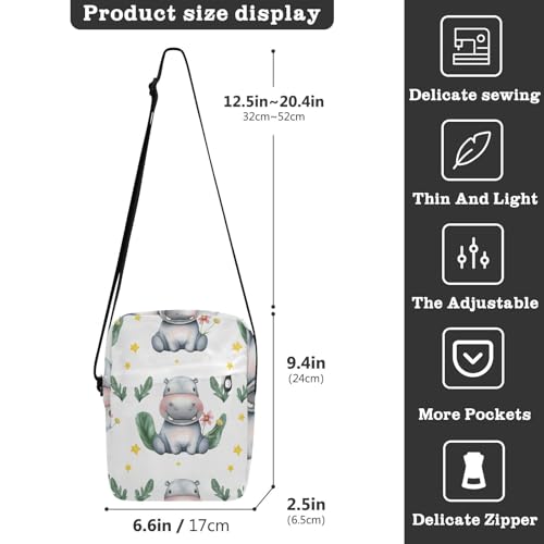 Crossbody Bag Cute Hippo Messenger Bag for Women Men Purse Shoulder Bag Satchel Bag with Adjustable Strap 214C15773