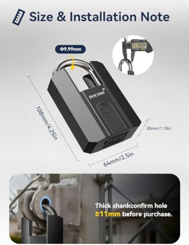 Image of DOCOSS Fingerprint Door Lock, Heavy-Duty Smart Padlock, Fingerprint Lock with 3-Way Unlock (Fingerprint /App /2 Keys),USB Rechargeable, Waterproof Lock for Suitcase,Home, Office, Gym Locker, Gate