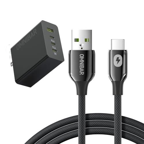 Image of 140W USB C Charger with USB A to USB C Cable (6FT /Braided), 4-Port GaN Portable Laptop Charger Power Adapter for MacBook, Dell XPS, iPad Pro, iPhone 17 /16 /15, Galaxy S25 /S24 /S23, JBL, Switch, Earbuds