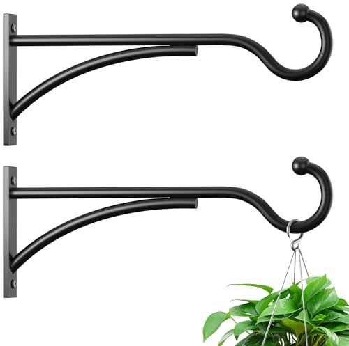 8 Inch 2 Pack Heavy Duty Plant Hangers Outdoor Metal Plant Brackets for Hanging Baskets Plant Wall Hooks for Bird Feeders Wind Chimes & Lanterns Premium Metal Hooks Matte Black 30lbs Capacity