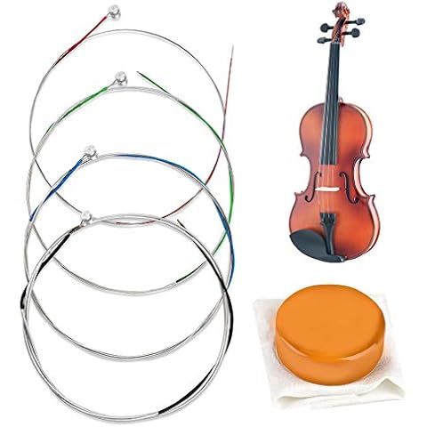 HONGECB Violin Strings, Size 1/2, 1/4 or 1/8 String Universal Full Set, Classic Silver Strings(G-D-A-E) Steel Core with Nickel-plated Ball End, 1pcs Premium Natural Rosin for Violin Instruments Cover