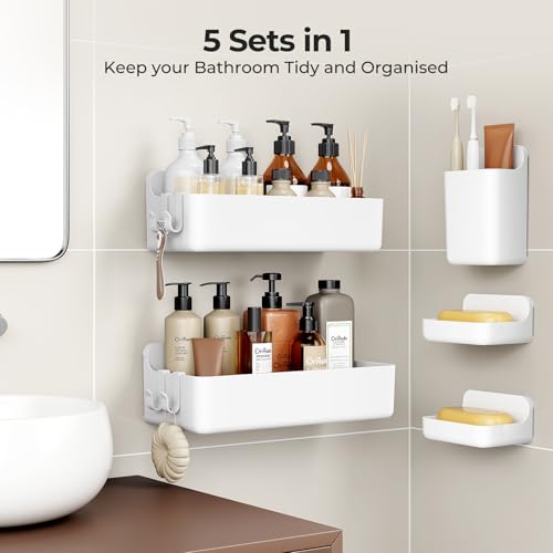 Orimade Shower Caddy-5 Pack Rustproof Bathroom Shelves No Drilling, ABS Plastic Shower Shelf Adhesive, Large Capacity,Quick-Dry,White - Cosy Home Interiors Orimade Shower Caddy-5 Pack Rustproof Bathroom Shelves No Drilling, ABS Plastic Shower Shelf Adhesive, Large Capacity,Quick-Dry,White - Image 2