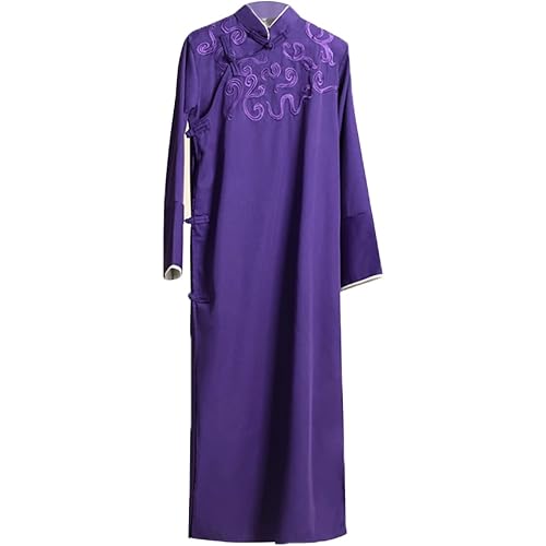 Deluxe Unisex Cloud Embroidered Chinese Traditional Male Cheongsam Mandarin Collar Long Robe Kung Fu Uniform