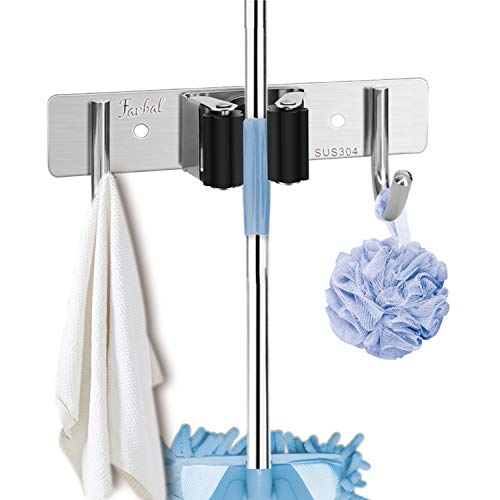 Favbal Mop Broom Holder Heavy Duty Stainless Steel Garden Tool Organizer Broom Hanger