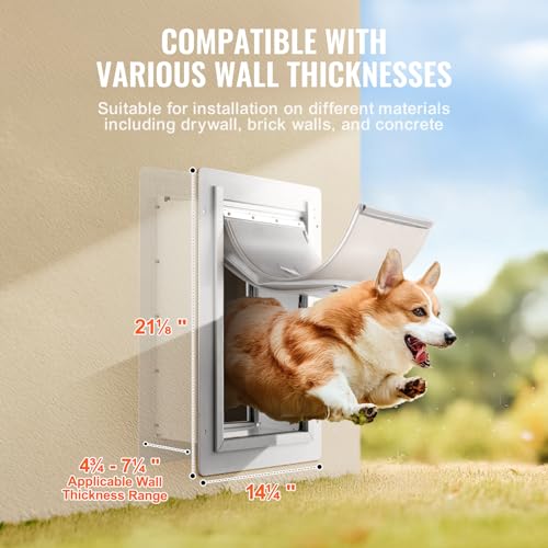 VEVOR Haustierklappe Hundeklappe Metallrahmen mit Schloss & 3-Klappen-System 362 x 536 mm, wetterfeste Hundeklappe Haustiertüre geeignet für Katzen Hunde Kätzchen (Weiß-L) einfache Montage