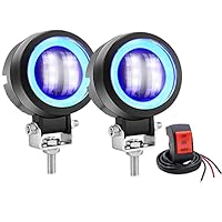 Biqing 2PCS 20W Motorfiets Koplampen Met Rode Angel Eye, 3" Vierkante LED Mistlampen 12V 24V Extra Licht Motor Extra Koplamp Met Stuurschakelaar 7/8" 22mm