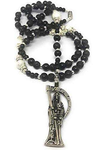 Chavarrieta Holy Death's Lava Stones Rosary. Rosario de la, Black, Size 17.0