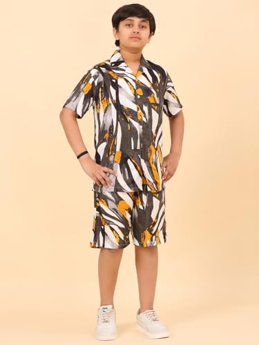 Image of Ninos Dreams Boys Cotton Rayon Halfsleeves Coord Set with Shirt & Shorts /Boys Vacation wear /boys co ord set /Boys Tropical print Shirt & Shorts set /Boys Clothing Set