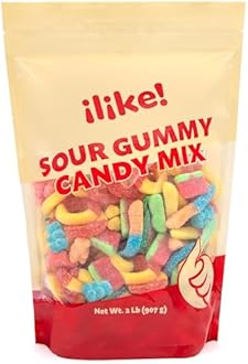 Sour Gummy Candy Mix | 2-Pound Pack | Belts, Peach Rings, Watermelon Wedges, Worms, Bears - Party Favors