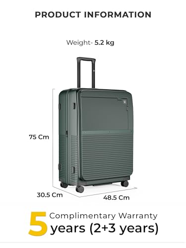 Image of EUME Aerotop Checkin Trolley Bag Large | Space Saving Top Open Suitcase | Expandable Hardshell Polycarbonate Luggage | TSA Lock, Anti Theft Zipper, Super Silent Wheels | 105L Pine Green