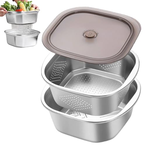 4600 ml KüChensieb Edelstahl Nudelsieb Edelstahl Küchensiebschüssel Sieve mit Deckel und verstärktem Rahmen von Waschen von Gemüse Nudeln Obst und Reis Tee