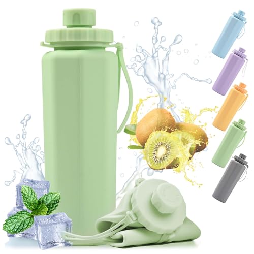 Botella de agua plegable, 600 ml, de silicona, a prueba de fugas y portátil, sin BPA, para correr, camping, deportes al aire libre, viajes