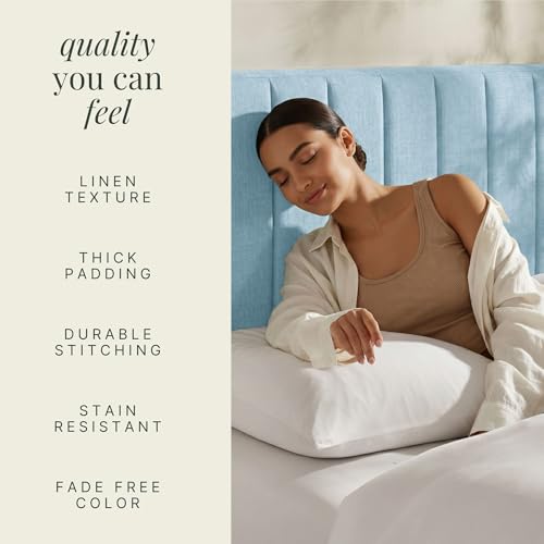 Image of Hearth & Harbor Wall Mounted Twin Headboard Only, Bed Headboard Twin Size | Easy Assemble, Floating Peel and Stick, Upholstered, Channel Stitched, 3D Wall Panels, 5 Strips of 3M Tape Included, Ice Blue