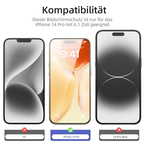 NEW'C 3 Stück Full Screen für iPhone 14 Pro Panzerglas (6,1 Zoll), Schutzglas [Auto-Installation], Frei von Kratzern, 9H Härte, Displayschutzfolie, Ultrabeständig folie 2