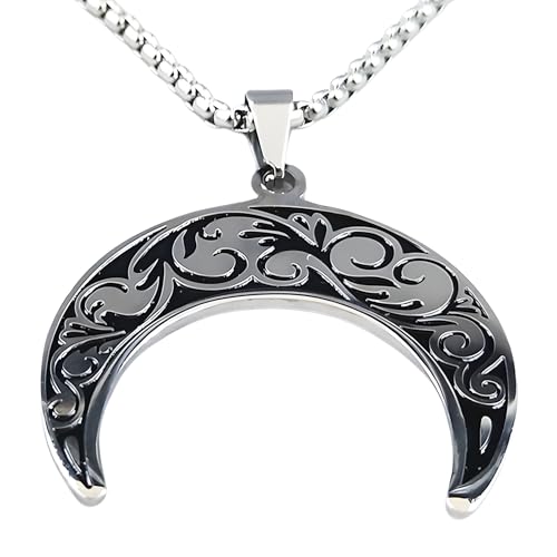 Collier fleur de vie acier inoxydable femme lune argenté tendance 1078