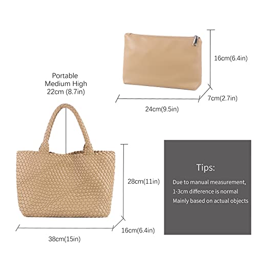 Image of Woven Tote Bag for Women Retro Handwoven Shoulder Travel Handbag Large Capacity Hobo Vegan Leather Bags with Purse