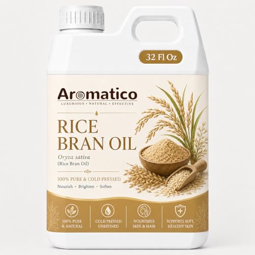 Image of AROMATICO Rice Bran Oil for Skin, Hair and Body Care, Multipurpose Carrier Oil for Massage, Scalp Care, Dry Skin Routine, DIY Beauty and Natural Glow - 946 ml