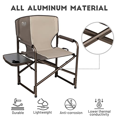 Timber Ridge Lightweight Outdoor Camping Chair, Portable Aluminum Directors Chair With Side Table For Camping, Lawn, Picnic And Fishing, Supports 400Lbs (Tan) Ideal Gift #TOP2