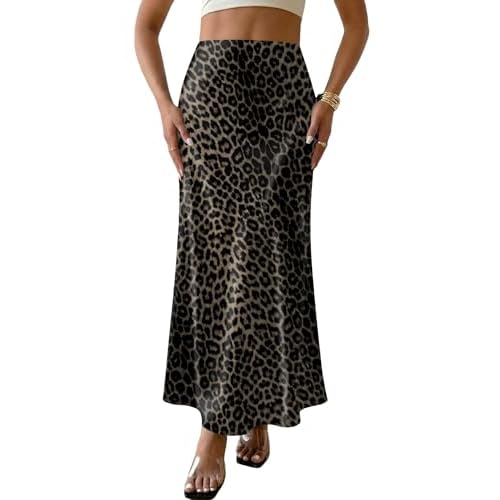 LOMON Women's Satin Maxi Skirt Long A Line High Waisted Skirts Wedding Cocktail Party Outfits