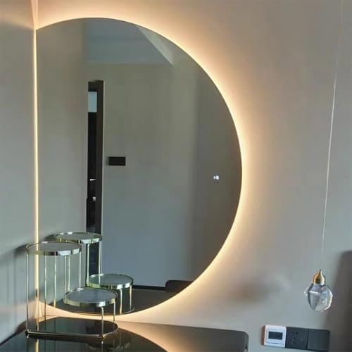 Smart LED Bathroom Mirror - Anti-Fog, 3 Color Dimmable Light, Explosion-Proof Semi-Circle Vanity Mirror, 35"-51", Perfect for Left/Right Cut Trim