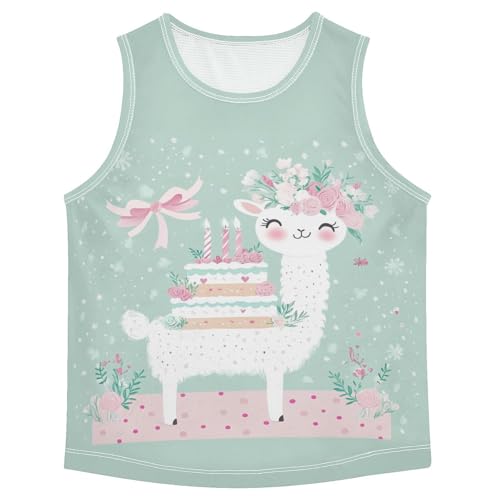 Llama Birthday Cake Teal Boys Tank Tops Quik Dry Toddler Tank Top Undershirts T-Shirts for Kids,3T