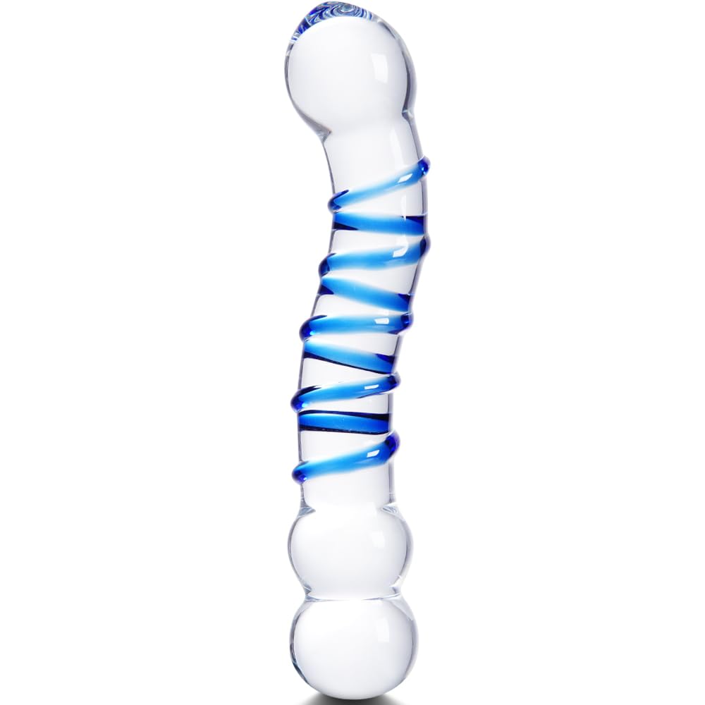 7 9 Inch Double-Ended Glass Dildo Blue Spiral Ribbed Crystal Clear Anal Dildo Dual-Headed Beaded Dot Sensation Wand