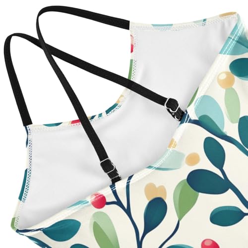 Winter Christmas Branches of Mistletoe Kids Girls 1 Piece Bathing Suit Summer Swimming Suits Adjustable Strap4