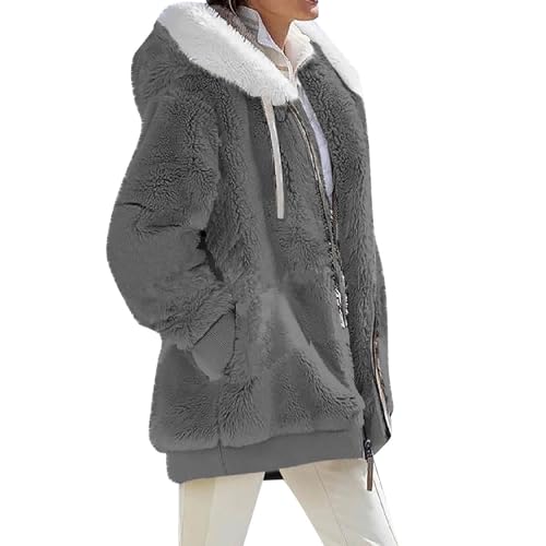 VDDTAGAM Flauschige Jacke Damen Damen Hoodie Mit Kapuze Fleecejacke Damen Lang Damen Winterpullover Fleece Pullover Für Damen Anorak Damen Winter Lederjacke Mit Fell Damen...