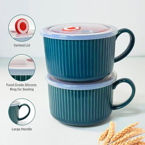 mehrido Ceramic Soup Bowls with Handle and Vented Lid, 850ml Large Soup Mug for Instant Noodle Cereal, Soup Containers, Microwave & Dishwasher Safe - Image 3